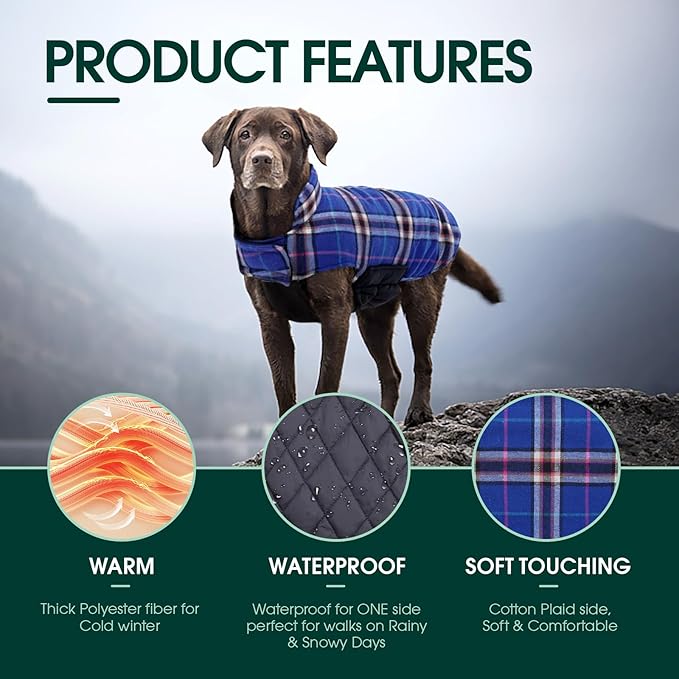 Kuoser Warm Dog Coat, Waterproof Dog Jacket for Extra Large Dogs, Adjustable Durable XL Doggie Winter Coat Reversible Cozy Puppy Cold Weather Apparel from Small to Large Breed, Navy XL