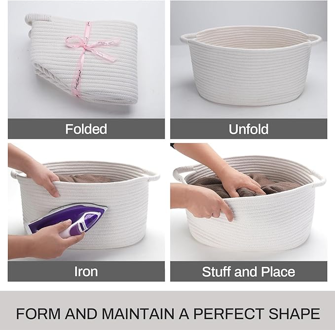Medium Rope Basket with Handles, Medium Bohe Storage Basket, 17 "L x 12.5" W x 8.5 "H, Home Decor Organizer for Towels,toys, Books & Magazines