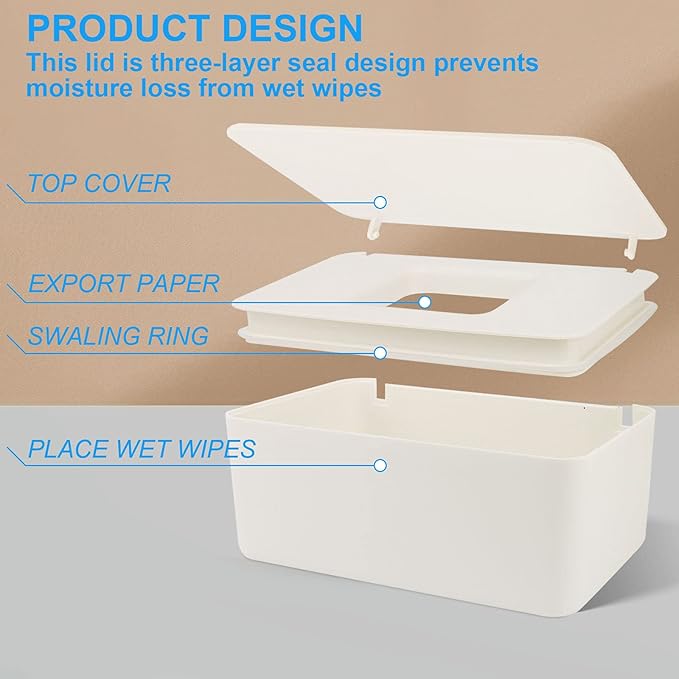 2 Pack LEQXGO Baby Wipes Dispenser, Wipes Dispenser Baby Wipes Case, Baby Wipe Holder for Fresh Wipes, Non-Slip Wipes Case, Wipe Container with Sealing Design Lid (White and White)