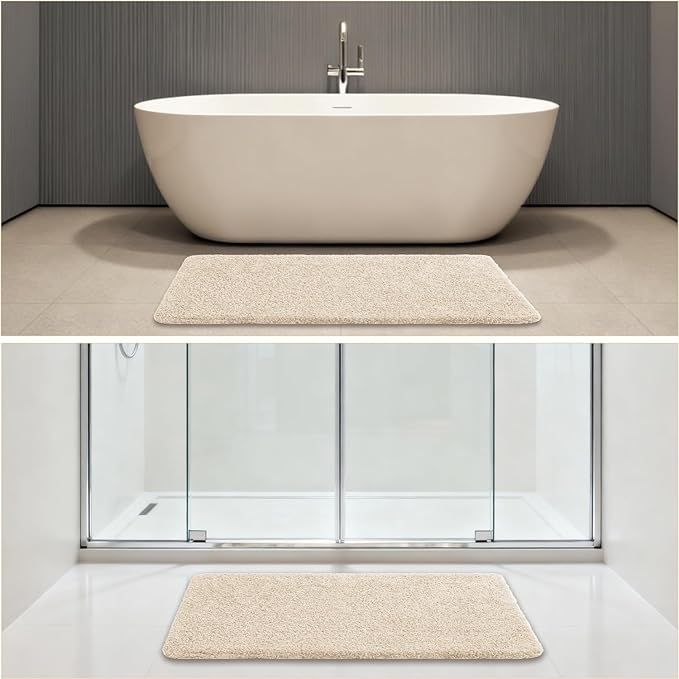 Beige Bathroom Rugs 24"x48" – Long Plush Non-Slip Bath Mat, Absorbent & Washable Microfiber Runner Rug – Perfect for Tub, Sink, or Washroom