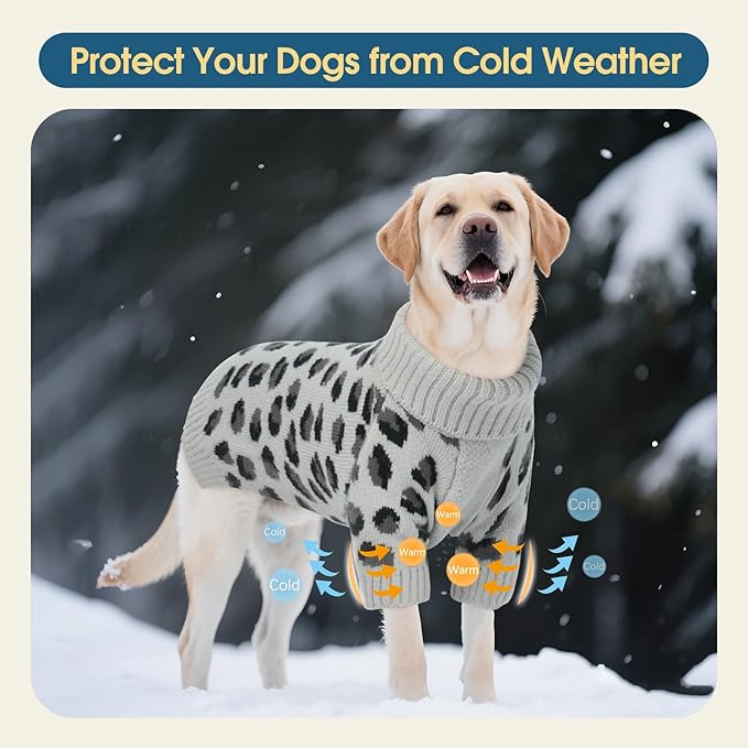 ROZKITCH Large Dog Sweater, Warm Knit Pullover for Cold Weather, Turtleneck Dog Coat for Shepherds Boxers and Mastiffs Grey 4XL