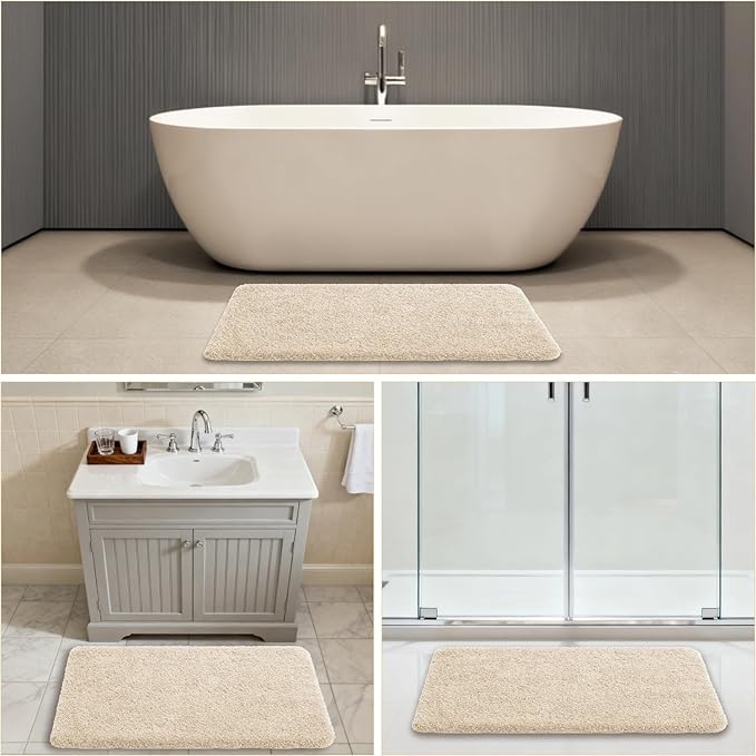 Beige Bathroom Rugs 24"x40" – Large Plush Microfiber Bath Mat, Soft Non Slip Floor Mat, Absorbent and Washable Rug – Perfect for Bathroom or Bedroom Use