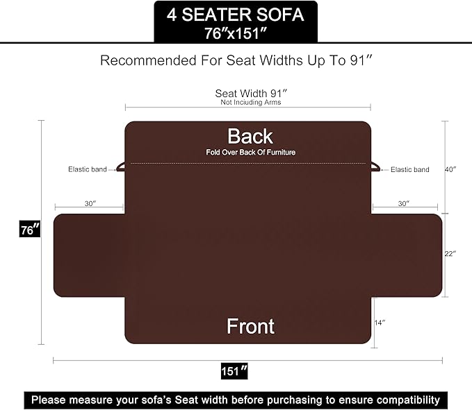 U-NICE HOME 4 Seater Sofa Cover 91 Inch Large Couch Covers for 4 Cushion Couch with Elastic Straps Water Resistant Furniture Protector for Pets (Sofa XX-Large, Khaki/Light Grey)