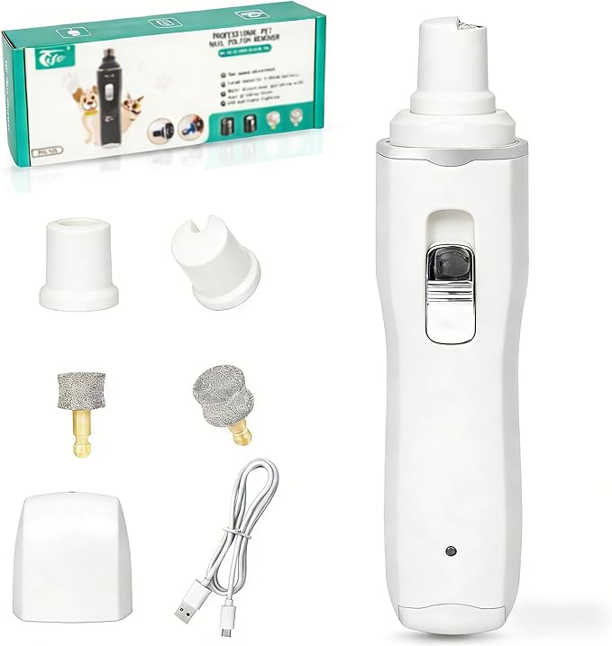 Tife Dog Nail Grinder,2 Speed Electric Rechargeable Dog Nail Trimmer,Quiet and Low-Vibration Pet Nail Grinder,Painless Dog&Cat Grooming Supplies for Large Medium Small Pets (White-528)