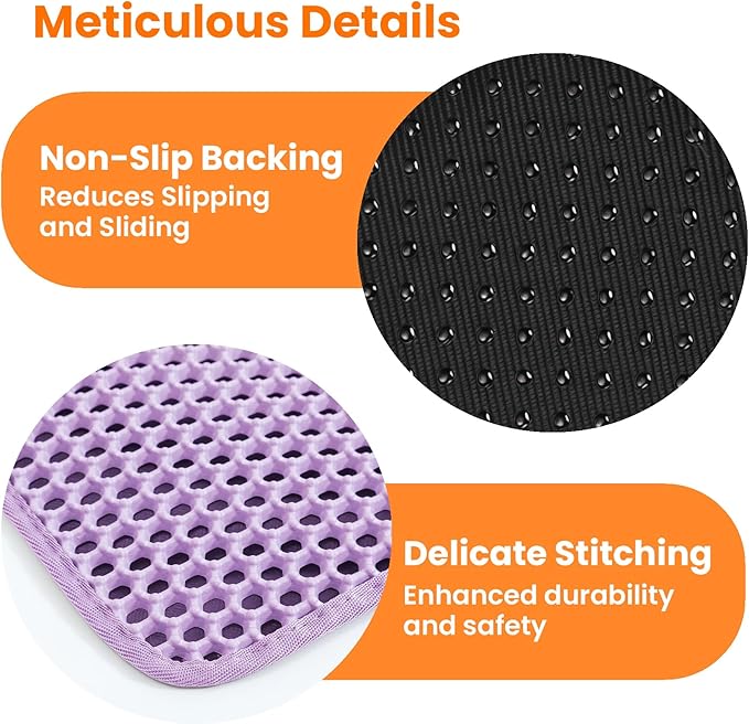 Small Cat Litter Mat, 20x14 Inches Double Layer Honeycomb Cat Litter Trapping Mat, Non Slip Waterproof Urine Proof Litter Box Mat for Floor, Kitty Litter Rug, Pet Supplies, Purple