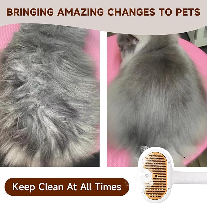 Pet Steam Brush for Dog & Cat – shower bath brush – Steam for Shedding & Grooming Water Brush for Long & Short Haired Pets Spritz Defur Comb 3-in-1 Spray Hair Removal Comb Includes 1*Waterless Shampoo