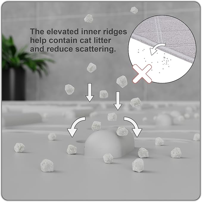 OHMO Cat Litter Mat Trapping Mat Premium Silicone Rubber 23.5x16" Ash, Waterproof and BPA Free Kitty Litter Box Mat, Easy to Clean and Keeps the Floor Tidy