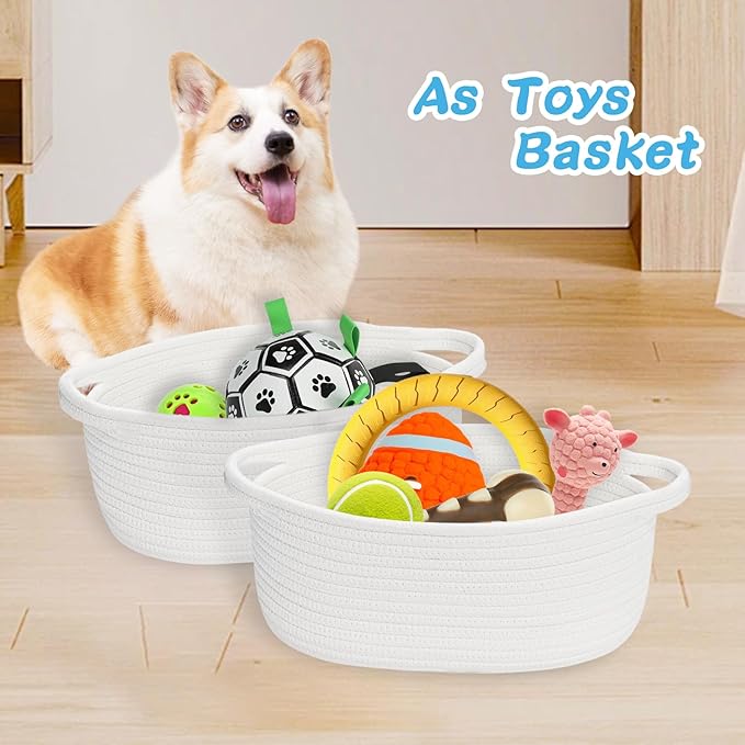 ABenkle Small Basket Empty Gift Basket, Decorative Boho Rope Woven Nursery Storage Organizer Dog Toy Baskets for Baby Showers Christmas Easter with Gift Bags and Ribbons, 12"X 8" X 5"
