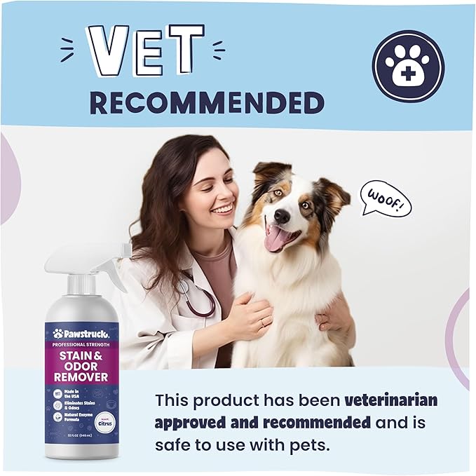 Pawstruck Professional Strength Pet Stain & Odor Remover - Natural Enzyme Cleaning Solution for Dogs & Cats - Safe and Effective Smell Eliminator - 32 oz - Packaging May Vary