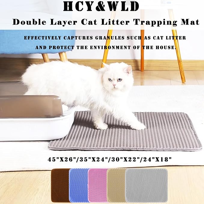 HCY&WLD Cat Litter Mat, Honeycomb Double Layer Cat Litter Trapping Mat, Waterproof Urine Proof Non-Slip, Scatter Control, Less Waste, Easier to Clean (Light Gray, 24" X 18")