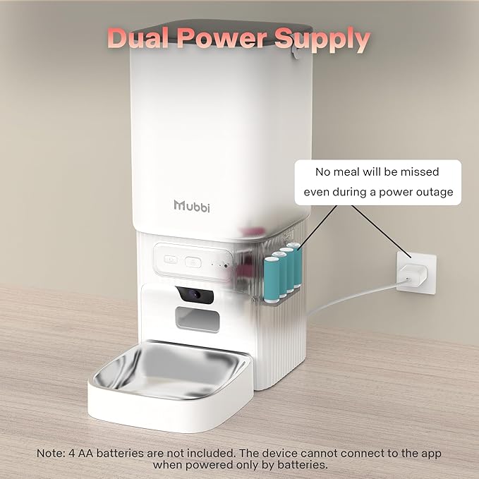 Automatic Cat Feeder, 7L/29 Cups Automatic Dog Feeder, Mubbi Dog Food Dispenser, 1-6 Meals Ideal for Multiple Pets (White, Camera-7L)