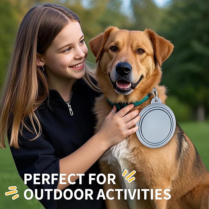 Collapsible Dog Bowls 2-Pack, Portable Travel Dog Bowl with Carabiner, Food-Grade Silicone Pet Bowl for Hiking, Walking(Macaron Blue and Yellow)
