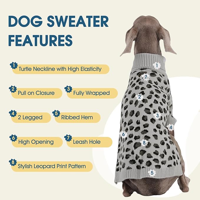 ROZKITCH Large Dog Sweater, Warm Knit Pullover for Cold Weather, Turtleneck Dog Coat for Shepherds Boxers and Mastiffs Grey 4XL