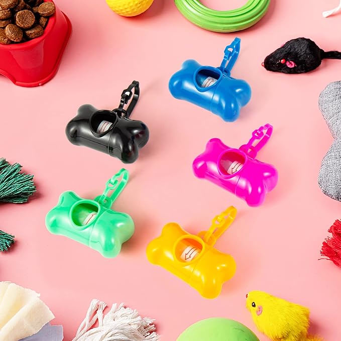 Arroyner 40 Pack Bone Shaped Poop Bag Dispenser Pet Waste Disposal Bag Dispenser (Random Color)