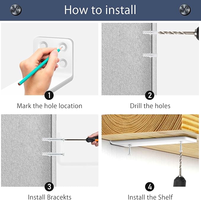 MLOQI 4 Pack Floating Shelf Bracket Heavy Duty, Hidden Shelf Brackets 5mm Thick L Brackets for Shelves up to 50 KG (White 20cm)