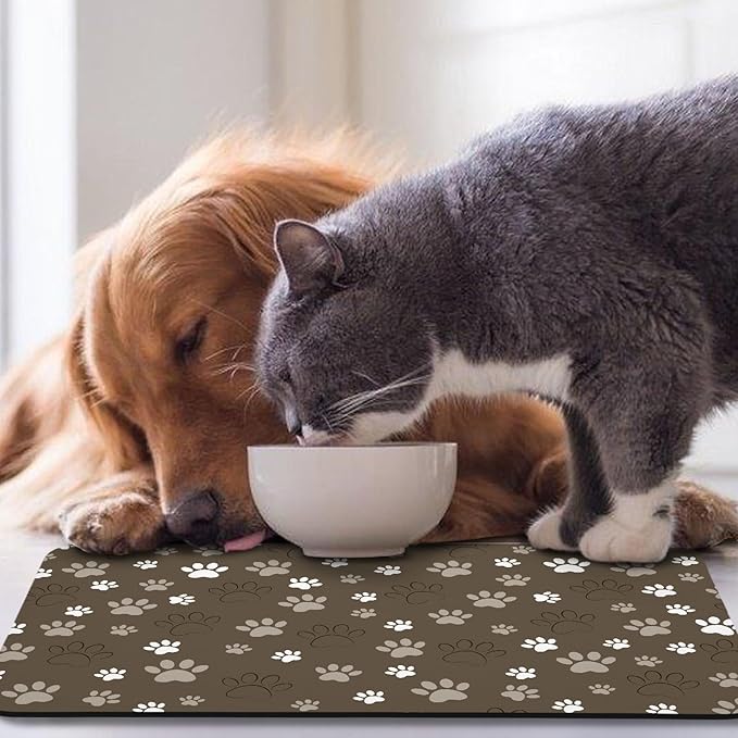 Dog Food Mat, Absorbent Water Bowl Mats Cat Pet Feeding Placemats Brown 16 * 24 inch