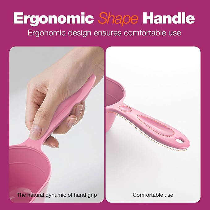 Fenenik Pet Food Scoop 2 Pack, Dog Cup Capacity Cat Food Scooper With Measuring Lines For Dog, Puppy and Cat Coffee Bean, Flour Scoop Pink