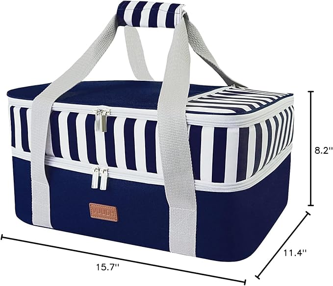Vuudh Casserole Carrier Bag - Double Decker Food Bag, Insulated Casserole Carrier for Hot or Cold Food, Lasagna Holder Tote for Picnics,Beaches,Traveling or Gifts (Blue)