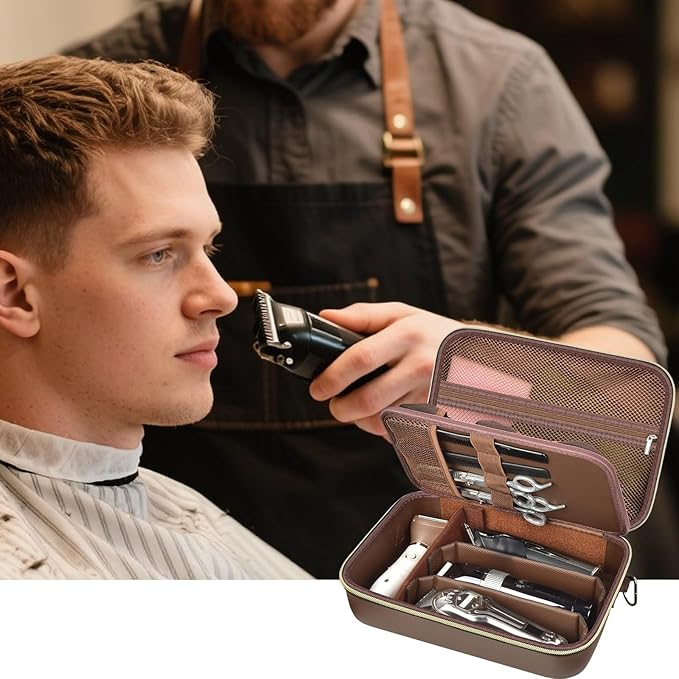 casmilee Barber Case for Hair Clippers Cutting Supplies, Trimmer Accessories Organizer for Wahl/for Ufree/for Andis Men Women Razor Grooming Kits, for Oneisal Dog Shaver- Travel Bag Only (Brown)
