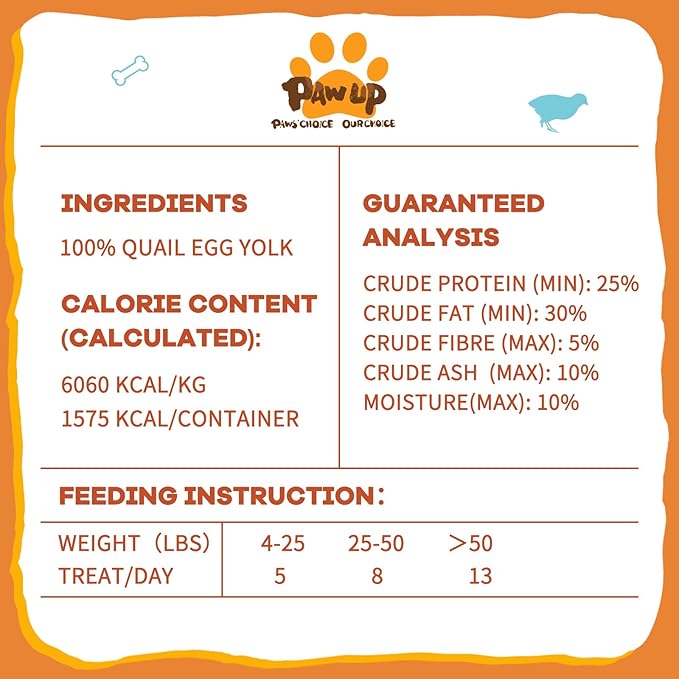 Freeze Dried Cat & Dog Treats, Natural Quail Egg Yolk, Single Ingredient, High-Protein Pet Snacks for Skin & Coat Health, No Artificial Additives, 9.2 oz