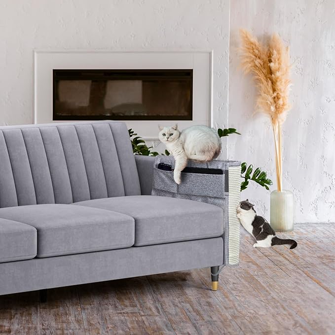 Upgraded Cat Scratch Furniture Protector,Cat Scratch Sofa Arm Sheild with Large Size Natural Sisal for Protecting Couch Sofa Chair Furniture 27.6''L*19.6''W (Light Grey/Left Handed)