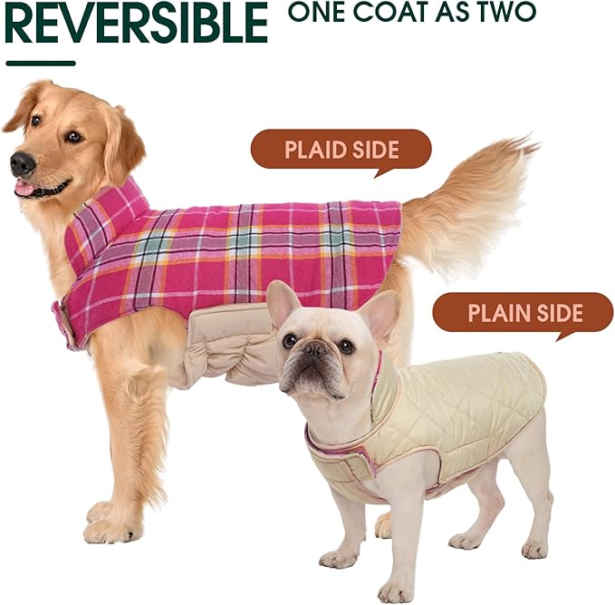Kuoser Waterproof Dog Coat, Reversible Dog Jacket for Medium Dogs, Adjustable Durable Doggie Winter Coat Warm Puppy Cold Weather Apparel from Small to Large Breed, Rose M