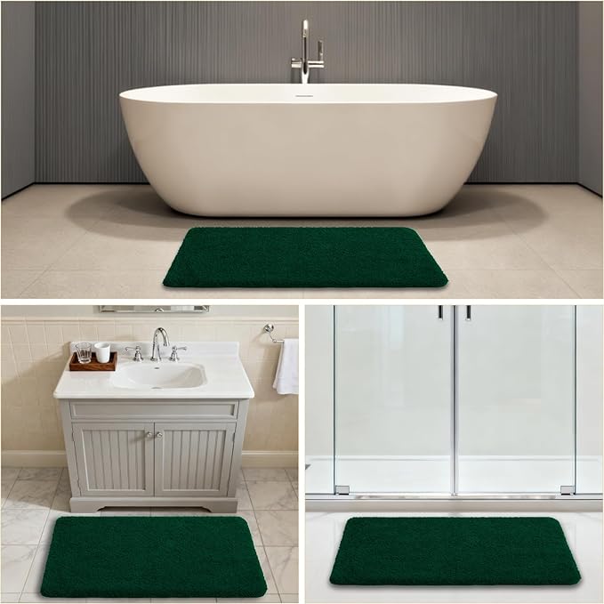 Verdant Green Bathroom Rugs 24"x40" – Large Plush Microfiber Bath Mat, Soft Non Slip Floor Mat, Absorbent and Washable Rug – Perfect for Bathroom or Bedroom Use