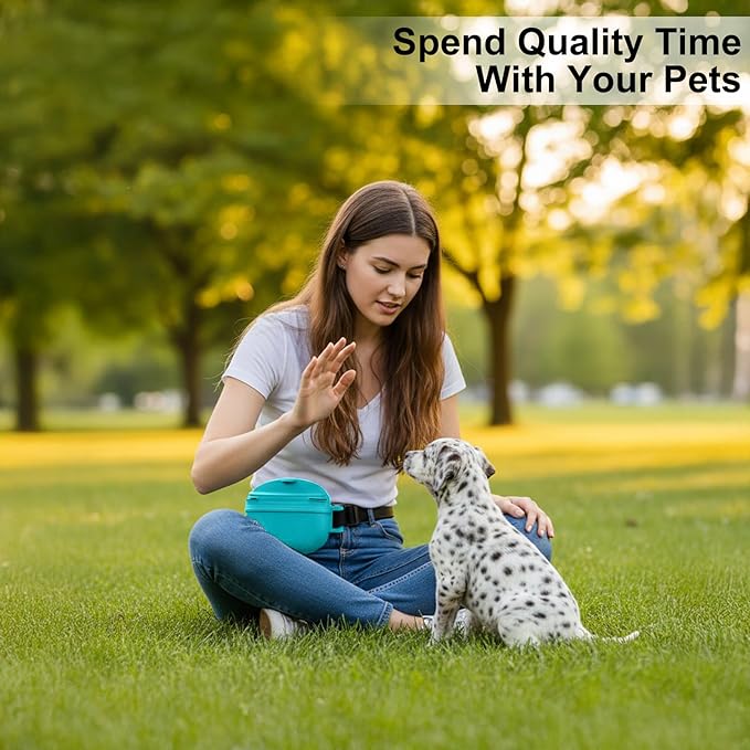 Upgraded Dog Treat Pouch, Stronger Magnetic Closure to Prevent Spilling, 1.7 Cup Silicone Fanny Pack with Waist Belt for Dog Training Walking(Blue)