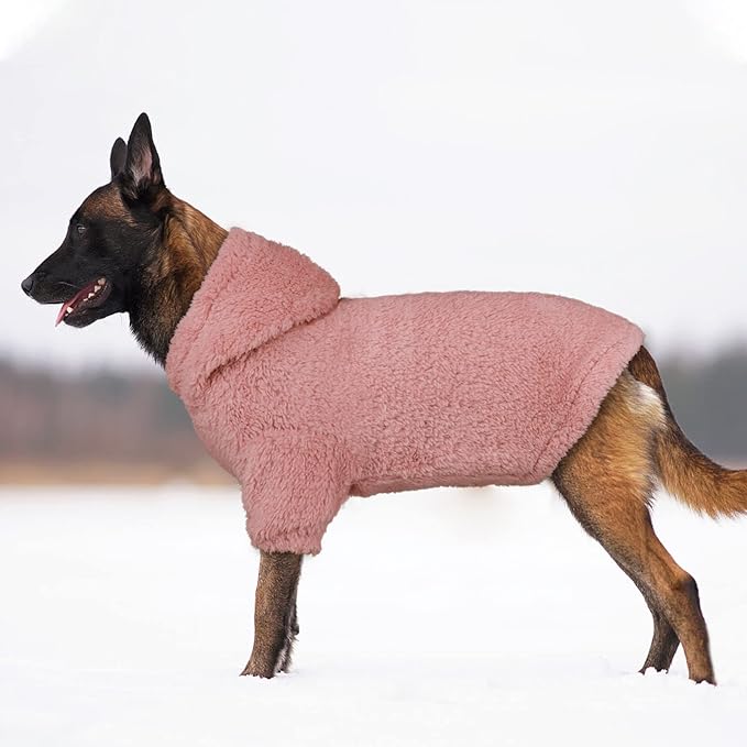 Fuzzy Dog Sweaters for Large Dogs Pet Hoodie Clothes Warm Soft Pet Coats Hooded Sweatshirt Dog Sweaters for Extra Large Dogs(Pink-XXL)