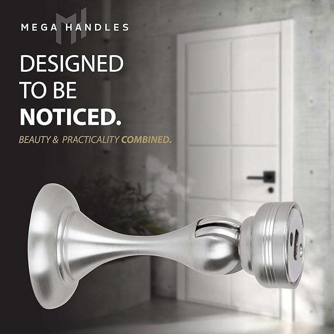MEGA HANDLES Magnetic Door Stopper, Scratch Free Magnetic Door Catch for Wall, Elegant Magnet Door Stopper for Bottom of The Door- Satin Nickel (1 Pack)