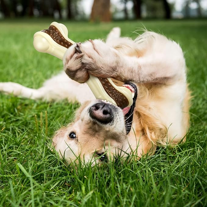 Sosation 6 Pcs Dog Toys for Aggressive Chewers Christmas Nylon Beef Flavor Bones Tough Puppy Teething Toys Puppy Chew Bones for Large Medium Small Breed Dogs Puppies(Large Medium)