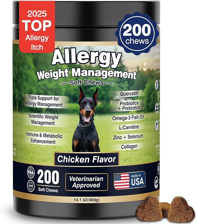 Dog Allergy Relief Chews Itching Skin is Human Multivitamin Pet Allergy Anti Itch Paw Relief and Immune Dog Chews Bites Antihistamine for Dogs Itching and Licking Weight Loss Management Support 200