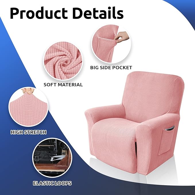 KEKUOU Recliner Chair Covers Lazy Boy Recliner Covers Stretch Couch Cover Slipcovers 1 Piece Furniture Protector with Elastic Bottom for Dog,Kids.(Recliner, Dusty Pink)