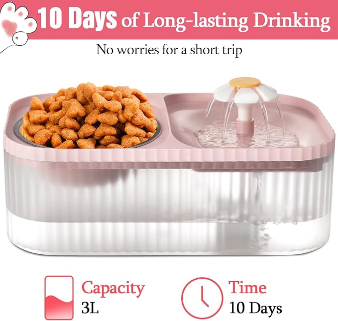 TODDLT Cat Water Fountain, Ultra Silent Pet Fountain 100oz/3L with Cat Bowl, Automatic Dog Water Dispenser with Smart Pump for Cats, Small to Medium Dogs