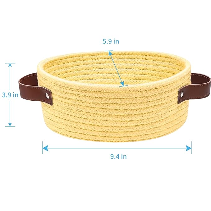 ABenkle Small Woven Basket with Handles, Mini Rope Storage Basket, Tiny Cute Shelf Basket, Oval Decorative Toys Basket for Nursery, Living Room, Empty Gift Basket, 9.4" x 5.9" x 3.9" - XS