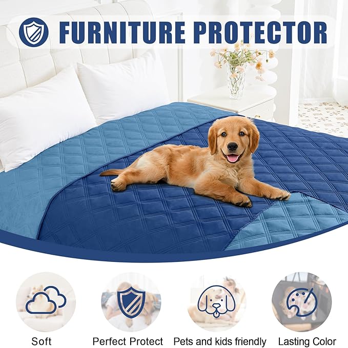 Smiry Waterproof Dog Bed Cover Blanket 52x82, Soft Reversible Pet Blanket, Washable Leakproof Cats Dogs Couch Cover for Sofa, Couch, Furniture, Lattice, Navy/Blue