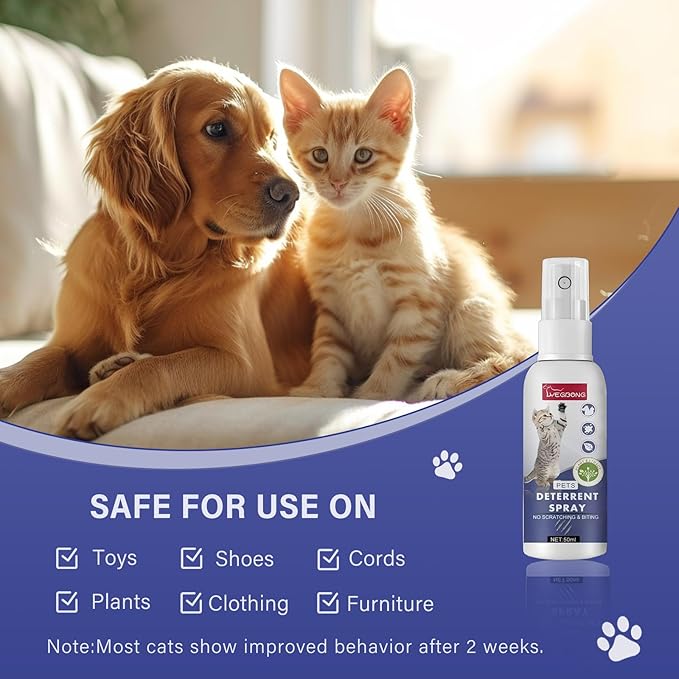 Cat Deterrent Spray Indoor & Outdoor, Natural Cat Spray Deterrent, Cat Deterrent Stopping Scratching & Urine Making, Anti-Pee Deterrent Spray, Effective for Tranning Aid, 2Pcs