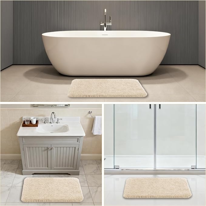 Beige Bathroom Rugs 20"x32" - Soft Plush Bath Mat, Non Slip Absorbent Microfiber Bathroom Rug, Machine Washable Floor Mat - Perfect for Vanity, Sink or Bathtub Area