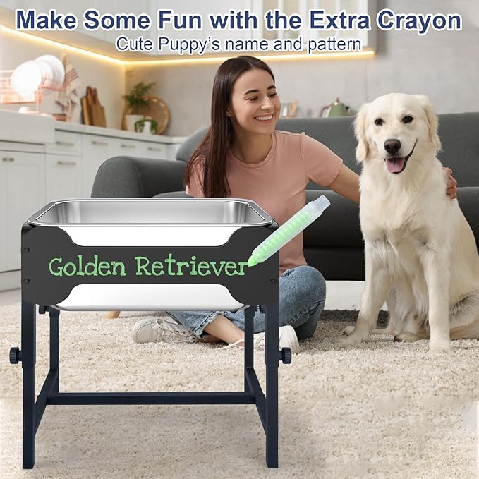 2.5 Gallon Adjustable Elevated Dog Water Bowl, Raised Stainless Steel Large Dog Bowl with 4 Height(11-17"), Full Metal Feeding Station for Relief Joint Pressure, Easy to Clean, Indoor & Outdoor