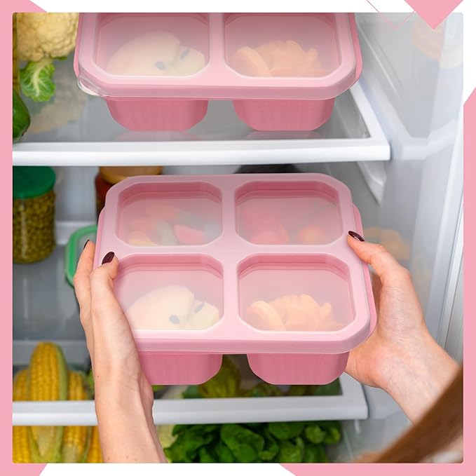 12 Pcs 4 Divided Compartments Snack Containers Bento Wheat Straw Snack Box with Lid Reusable Meal Prep Lunch Box Food Storage Containers for Adults Christmas Travel Work Gifts(Pink)