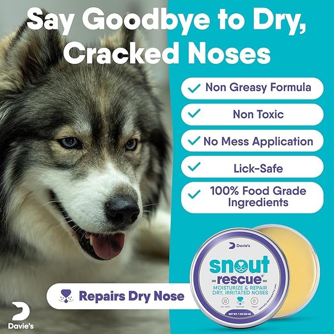 Davie's Snout Rescue - Dog Nose Balm for Dry Nose, All-Natural Dog Paw Balm Pad, Paw Balm Dogs Lick Safe, Snout Soother for Dogs and Cats, Paw Soother for Dogs, Made in USA - 1oz