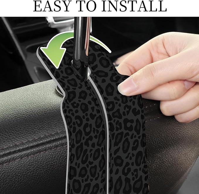 PU Leather Car Seat Hook, Storage Headrest Hanger, Cute Car Backseat Organizer, Car Hooks For Purses and Bags Black Leopard