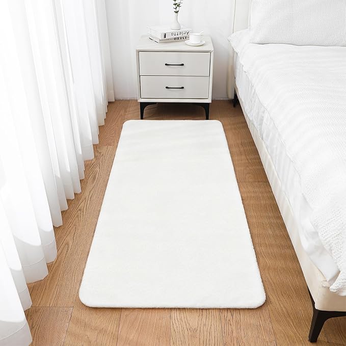 White Bathroom Rugs Runner 24"x60" - Long Large Bath Mat, Soft Non Slip Absorbent Microfiber Bathroom Rug, Washable Plush Floor Mat - Perfect for Bedside, Kitchen or Vanity Area
