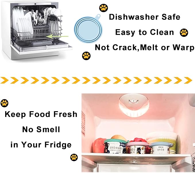 WAFJAMF Silicone Pet Can Covers,Dog Cat Food Can Lids and Spoons,Universal BPA Free,Fit Multiple Sizes Dishwasher Safe-3Pack