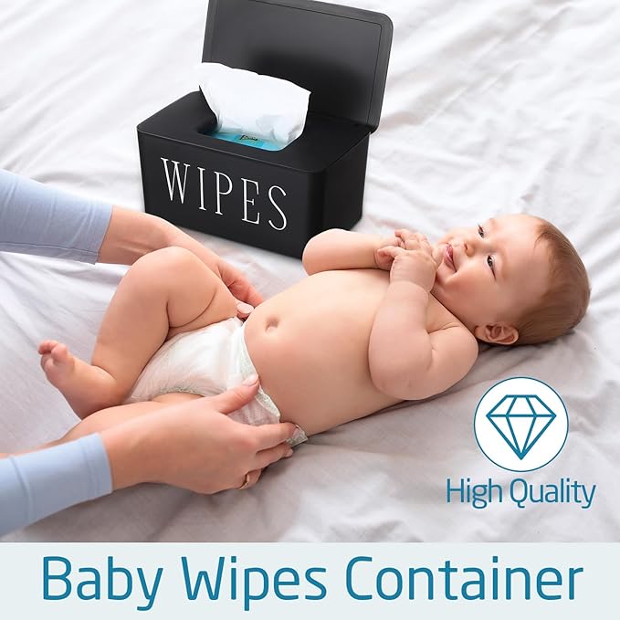 Singhoow 3 Pack Baby Wipes Dispenser Holder Wipe Container for Bathroom with Lid Toilet Tissue Paper Storage Refillable Box for Home Office Cars(Large,Black)