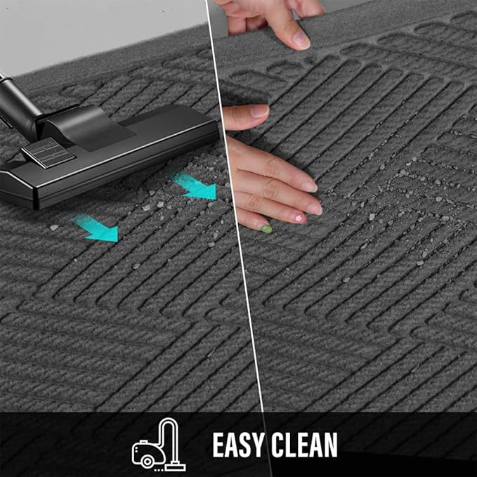 Sturdy Front Door Mat, Absorbent Muddy Dirt Resist Welcome Door Mats Outdoor Indoor, Stain and Fade Resistant, Non-Slip Rubber Backing Low Profile Doormat for Entryway, 30×17, Charcoal