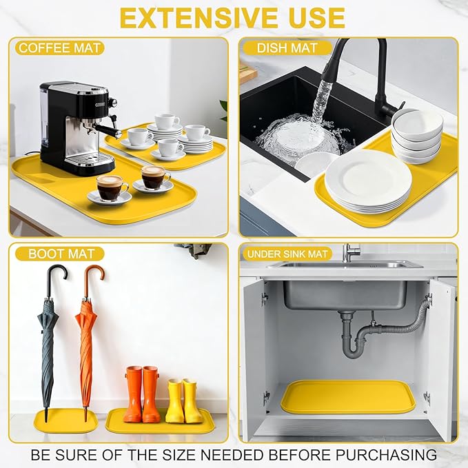 Silicone Pet Food Mat with Raised Edge for Food and Water Bowl, Dog Feeding Mats, Cat Food Trays for Floor Waterproof, Rubber Tray for Dogs and Cats, 22 x 14 x 0.8 Vivid Yellow