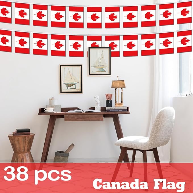 Canada String Flag Pennant Banner - 38 Flags, 42 Feet Small Mini Canadian Flags Bunting Banner for Country Decoration, School, Party, Sports Events