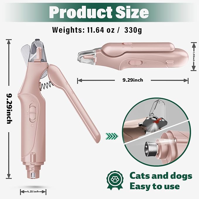 Dog Nail Clippers & Cat Nail Clipper with Catcher, 2 in 1 Dog Nail Trimmers & Grinder with Light for Large Small Dogs Cats,Silent Groom Pro Claw Trimmer, Rechargeable Dogs Nails Grinder Quiet