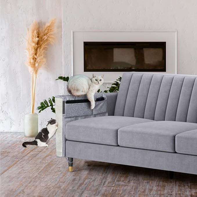 Upgraded Cat Scratch Furniture Protector,Cat Scratch Sofa Arm Sheild with Large Size Natural Sisal for Protecting Couch Sofa Chair Furniture 27.6''L*19.6''W (Light Grey/Right Handed)